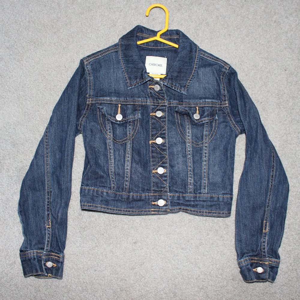 Cherokee Girls Sz 7/8 Dark Blue Denim Jean Jacket
